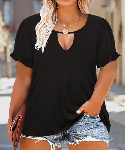 Image of CARCOS Womens Plus Size Tops Short Sleeve Shirts V Neck Tunic Floral /Tie Dye /Solid Summer Tees XL-5X