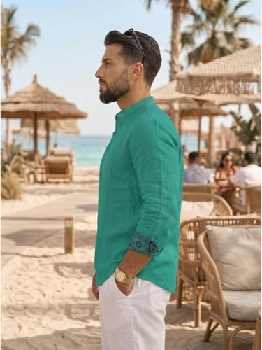 Image of DEELMO Men's Cotton Blend Mandarin Collar Self One Design Full Sleeve Casual Short Kurta
