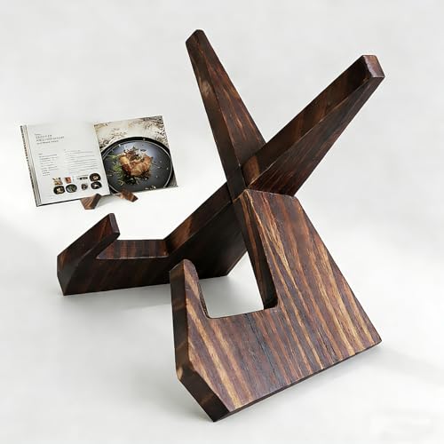 Aloimiki Wooden Cookbook Stand, Foldable Recipe & Tablet Holder