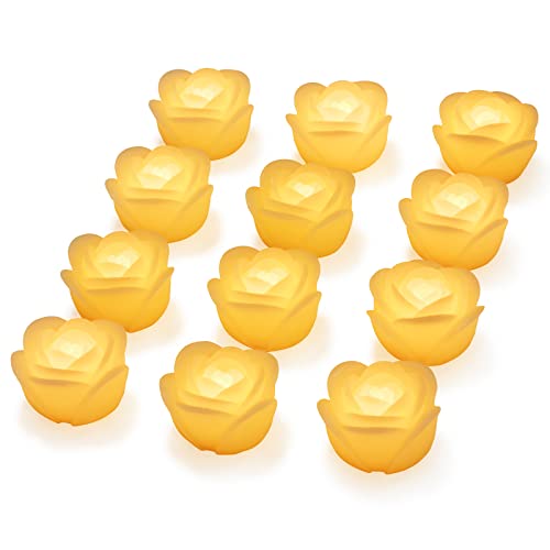 Image of Floating Candle Flicker Wax LED Floating Candles Flameless Batteries Power Tea Lights Water Activated for Wedding Home Party Centerpiece Vases Bath Outdoor Pool Pond Decor (12 Pack, Warm White-Rose)