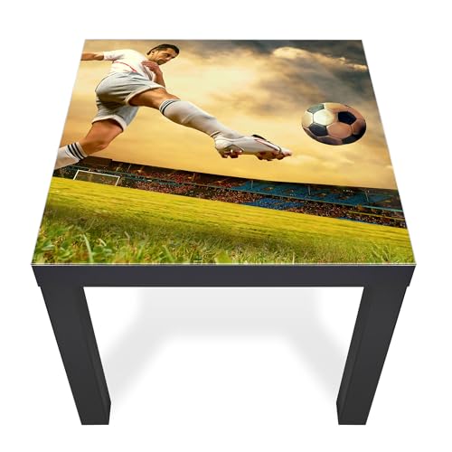 banjado Glas Abdeckplatte 55x55cm für Beistelltisch IKEA Lack - Couchtisch Motiv Football - dekorative Glasplatte Tisch als Schutz - 4mm Sicherheitsglas - Made in EU