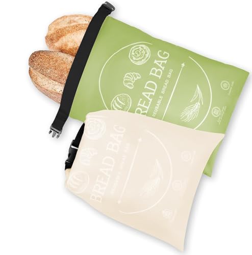 Bread Bags for Homemade, Beeswax Reusable Bread Bag for Sourdough 2-Pack, Large Reusable Waxed Food Storage Bag to Keep Sourdough Fresh, Freezer-Safe, Eco-Friendly (Khai& Green)