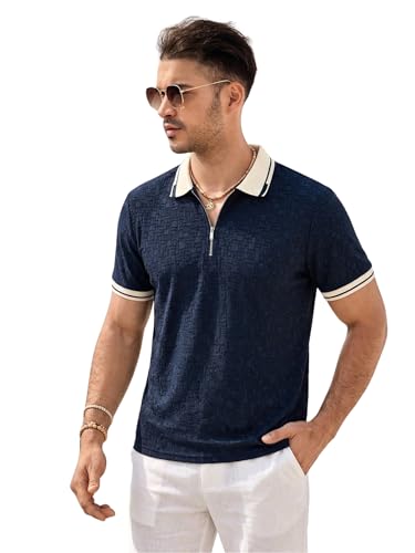 Image of TAGDO Men's Chain Jacquard Polo T Shirt | Half Sleeve | Comfortable Fit Wear | Stylish Casual Look | Breathable Feel |Modern Style | Easy Movement | Everyday Wear (Polo)