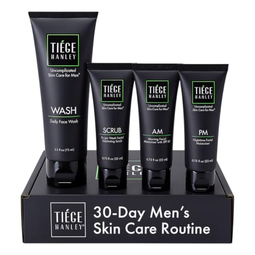 Skin Care for Men Over 50: 11 Products That Actually Work! 2 Tiege Hanley Skin Care Set for Men, Essential Routine, System Level 1, Daily Face Wash, Facial Scrub, Moisturizer With SPF, and Night Cream for Healthy, Hydrated Skin, Men’s Skin Care, 4 Piece Kit