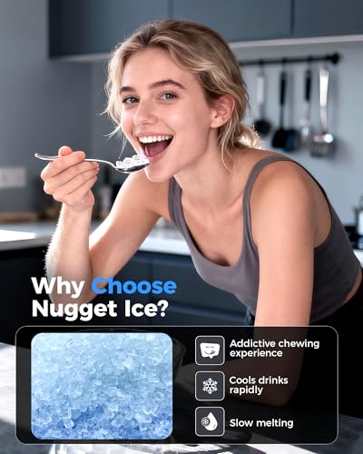 Image of CyberChill Nugget Ice Maker Countertop 44lbs Per Day Pebble Sonic Ice Makers Machine Chewable Pellet Ice with Self-Cleaning Removable Water Tank See Through Window for Home /Kitchen /Office