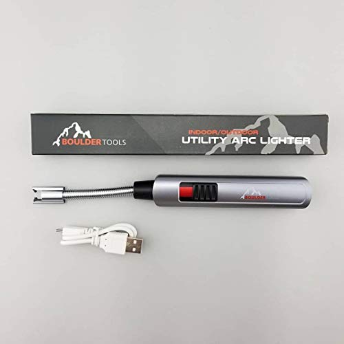 Boulder Tools Rechargeable Arc Lighter - Flameless Lighter - USB Plasma Lighter - Adjustable Extra Long Lighter for Hard to Reach Candles, BBQ Grills, Stoves, Fireplace, Campfires