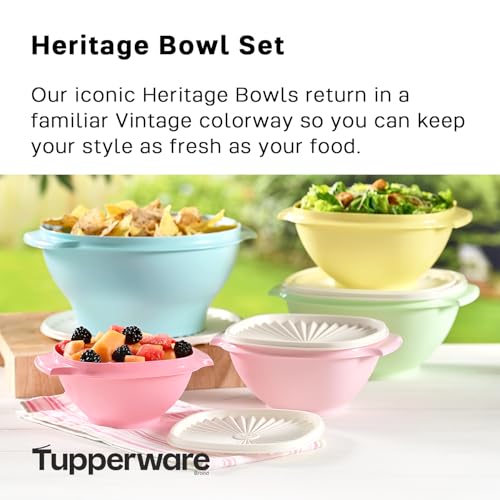 Image of Tupperware Heritage Collection, 10 Piece Food Storage Container Set in Vintage Colors, Dishwasher Safe and BPA Free (5 Bowls, 5 Lids)