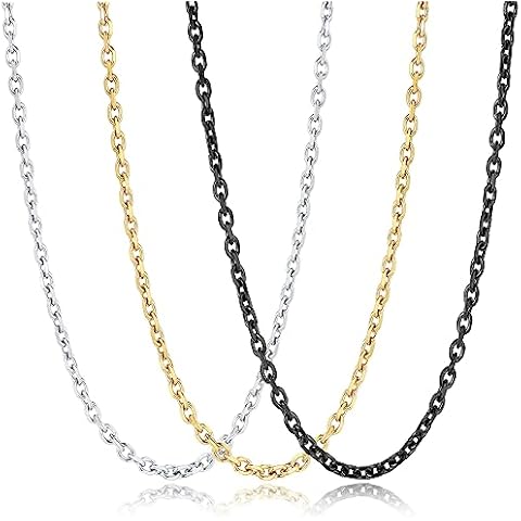 3 Pcs Stainless Steel Chain Necklaces for Men & Women, Silver Gold Black Cable Link Rolo Necklace Mens Fashion Jewelry Gifts, 3.5 MM 16-32 Inch Cover