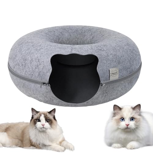 猫トンネルベッド 猫 ドーナツ、ドーナツキャットトンネル、キャットドーナツ、猫用ベッド オールシーズン、猫トンネルフェルト、猫 トンネルハウス、猫 ベッド ドーム 洗える ウォッシャブル 取り外し可能