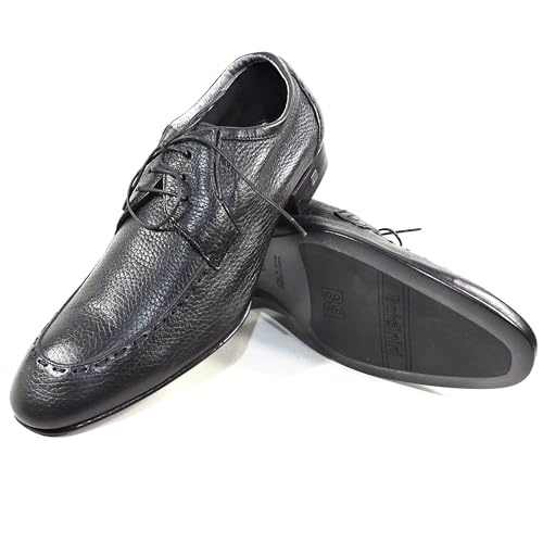 Baldinini Men's Black Leather Derby Dress Shoes, Comfort Moc-Toe Oxford, Italian Made 7