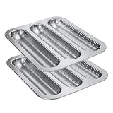 Baguette-Brotpfanne, antihaftbeschichtet, perforierte , authentische Backform mit 3 Mulden, Baguettes-Backblech, für Zuhause, Küche, Outdoor, Kochen, Mahlzeitenvorbereitung, 2 x 25 cm