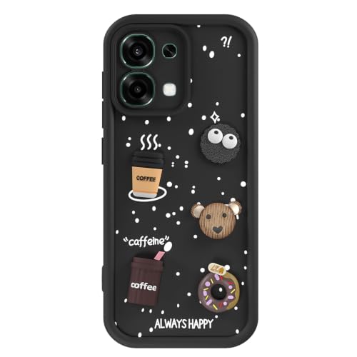 Image of Pikkme Back Cover for Oppo F31 5G / Oppo F33 5G | 3D Bear Silicone Cute & Fun Coffee Cartoon | Full Body Protection Bumper Case (Black)