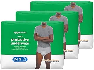 Amazon Basics Incontinence Underwear for Men, Maximum Absorbency, Small/Medium, 60 Count, 3 Packs of 20 (Previously Solimo)