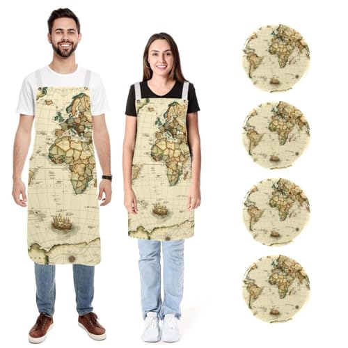 Tabliers de cuisine carte du monde pour cuisiner en duo à la maison
