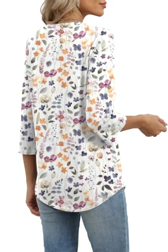 Image of XIEERDUO 3 /4 Length Sleeve Womens Tops V Neck T Shirts Both Side Buttons Blouses Business Casual Outfits Loose Fit