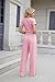 Nimsruc Women's 2 Piece Lounge Sets For Women Summer 2025 Ruched Short Sleeve Tops Wide Leg Pant Sets Tracksuit Pink XS