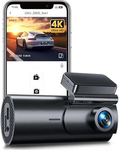GKU 4K Dashcam Mit WLAN | 170° Weitwinkel | Nachtsicht & Parküberwachung | Inkl. 64GB Karte