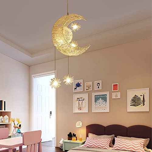 Ddsky Led Pendant Light, Modern Moon Star Shape Led Pendant Lamp Chandelier Ceiling Light Creative Led Lamp Fixture For Kids Child Bedroom Living Room Home Decoration, Warm White #TOP1
