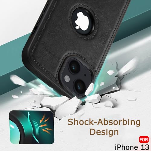 Image of TheGiftKart Genuine Leather Finish Back Cover Case for iPhone 13 | Shockproof Design | Raised Edges for Camera & Screen Protection | Stunning Minimalist Design Back Case Cover (Black Sides, Black)