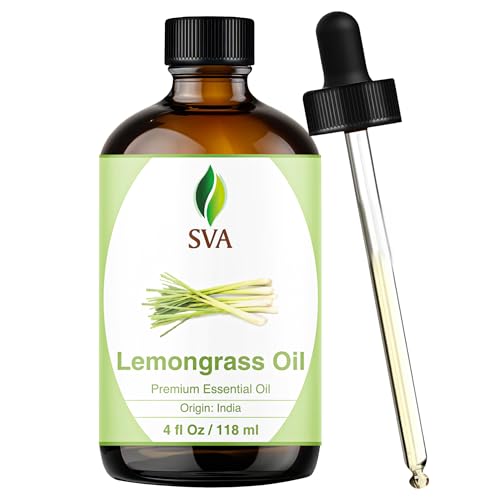 Image of SVA Lemongrass Essential Oil 4 Fl Oz - for Diffuser, Skin & Hair Care - Ideal for Massage & DIY Blends - with Dropper
