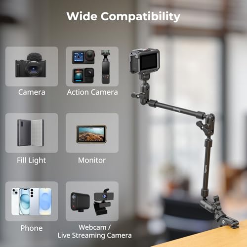 SMALLRIG 22" Magic Arm Clamp, Overhead Phone Mount Holder Stand, Flexible Desk Camera Mount, Articulating Friction Boom Arm, for POV Shot, Filming, Light, Webcam, Action Camera by SMALLRIG - Image 4