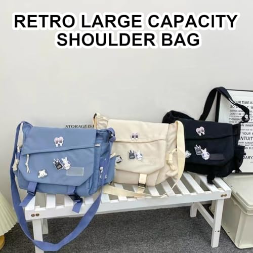 Teenage Nylon Shoulder Handbag Harajuku Buckled Large Crossbody Messenger Bag4