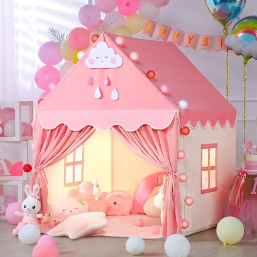Image of SISTICKER Kids Play Tents for Girls Large Fairy Playhouse for Kids Princess Castle Tent Gift Toys for Girl Toddler Children Play House (Pink) (Pink Tent)