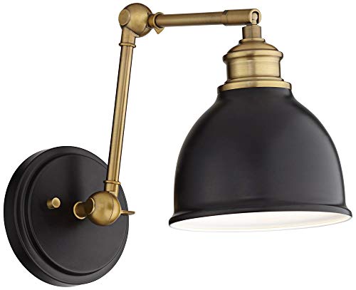 Barnes And Ivy Sania Modern Industrial Swing Arm Wall Mount Lamp Black Adjustable Antique Brass Metal Hardwire Light Fixture For Bedroom Bedside House Reading Living Room Home Hallway Dining #TOP1