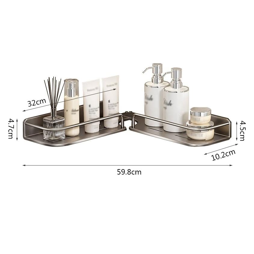Estanteria Ducha Estante de almacenamiento for baño montado en la pared, estante de ducha de esquina ajustable de 270°, estantes de ducha de acero al carbono modernos sin perforaciones for el baño de