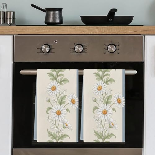 Qiaullityot Daisy Kitchen Towels Set of 4, Microfiber Dish Towels