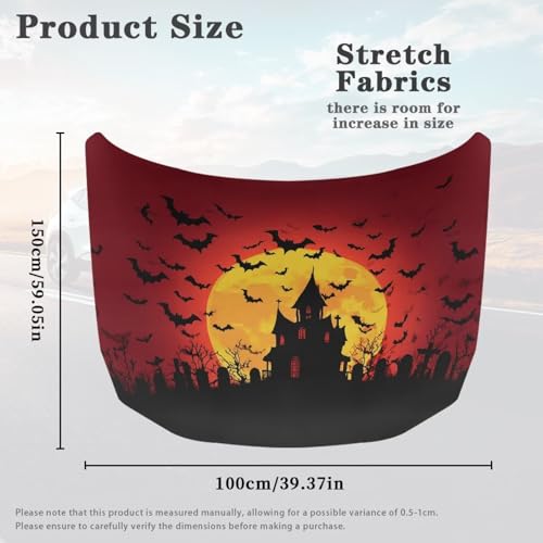 Image of Halloween Bats Castle Car Hood Cover Protector Stretchable Auto Hood Wraps Auto Halloween Outdoor Decoraitons Waterproof Automotive Accessories for Compact Sedans SUV Trucks Vans