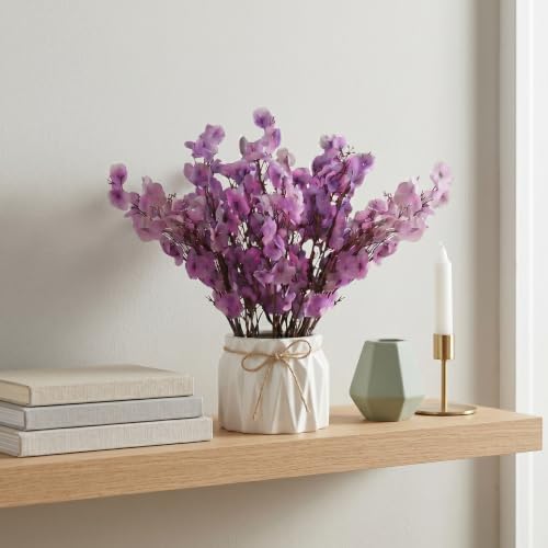 Image of Dekorly Artificial Lavender Plant in White Pot, 18cm - Realistic Faux Flower Arrangement for Home & Office Decor (Set of 1) (1, Light Purple Baby's Breath)