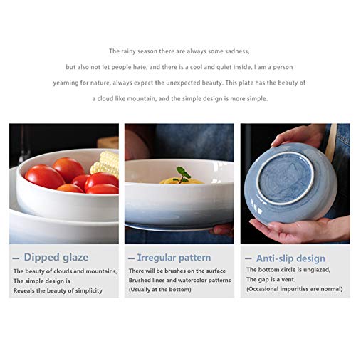 Dip-Dyed Ceramic Soup Bowl, Hand-Painted Ceramic Bowl Nordic Salad Bowl Hotel Tableware Easy To Clean Soup Bowl Microwave Available,White,18.25.1Cm #TOP5