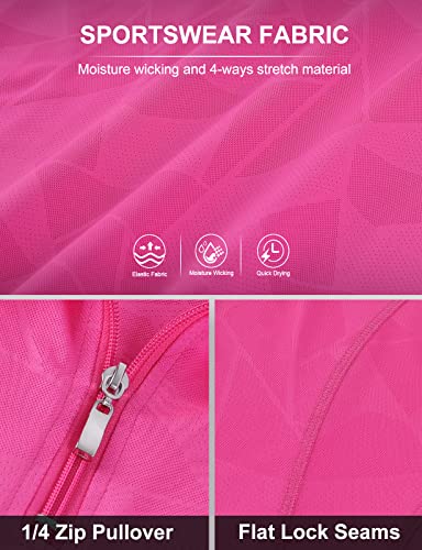 Koscacy V Neck T Shirts Women, Golf Tennis Polo Shirt Breathable Zipper Running Workout Outdoor Tops Yoga Biking Daily Casual Wear Aline Soft Shirts Hot Pink Large #TOP4