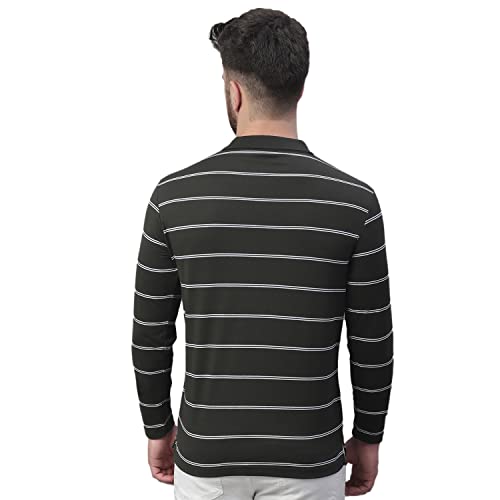 Image of Venitian Men Striped Cotton Polo Neck Full Sleeves T-Shirt with Pocket