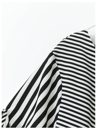 Image of Verdusa Women's Plus Size Striped Midi Tee Dress Bow Tie Sleeve Asymmetrical Tunic Dress