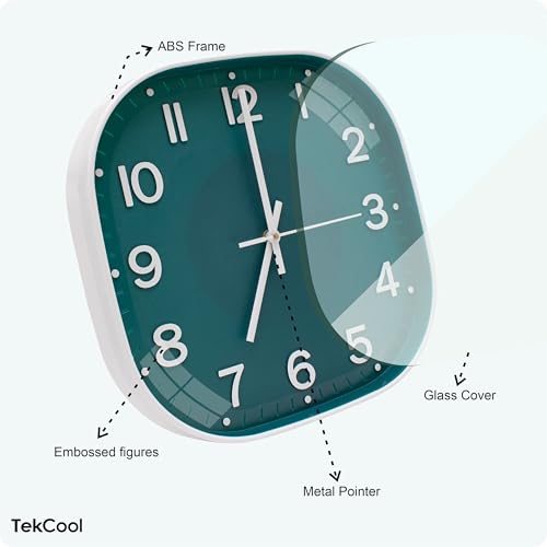 Image of TEKCOOL Plastic Analogue Wall Clock 12 inch Silent Quartz Decorative Wall Clock Non-Ticking Classic Clock Battery Operated Round Easy to Read for Room /Home /Kitchen /Bedrom /Office /School.Green White'