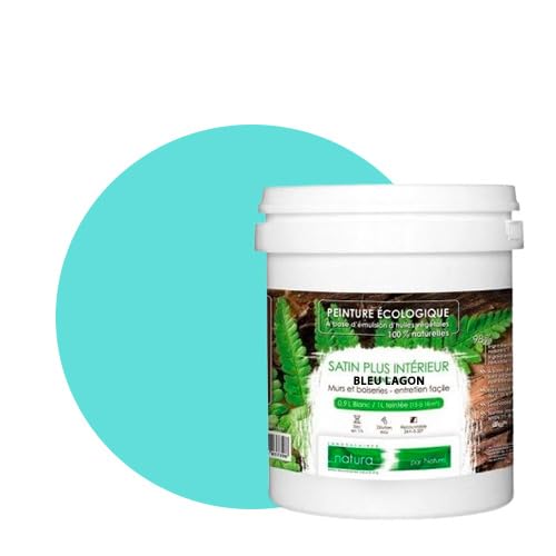 BOX DECO COULEURS Peinture naturelle écologique aspect Satin NATURA - Tassili - Murale intérieur 1 L - 18 m² (Bleu Lagon)