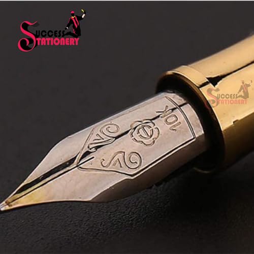 Image of Success Stationery Hero Pen Original Fountain Pen for Men Extra Fine 10K Gold Plated Nib Ink Pen Golden Colour Cap and Body Gold Trim Luxury Pen 703 Gift Set with Box