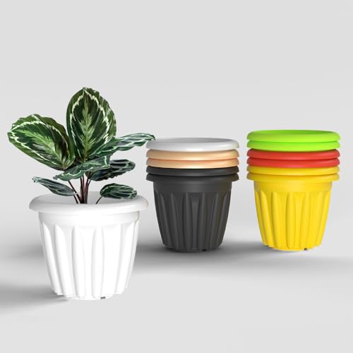 Image of YUCCABE ITALIA SHERA Floot 8 Inch Plastic Flower Pot 12 Piece Set of Round Shape Planter for Home Garden Seedling Planter for pots (Multicolor)