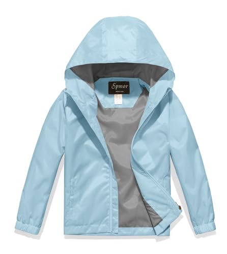 Image of Boys Girls Rain Jackets Lightweight Waterproof Hooded Raincoat Lined Windbreakers for Kids