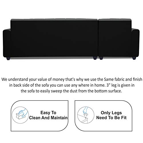 Image of Adorn India Rio Highback L Shape 6 Seater Sofa Set (Left Side Handle) (Grey & Black)