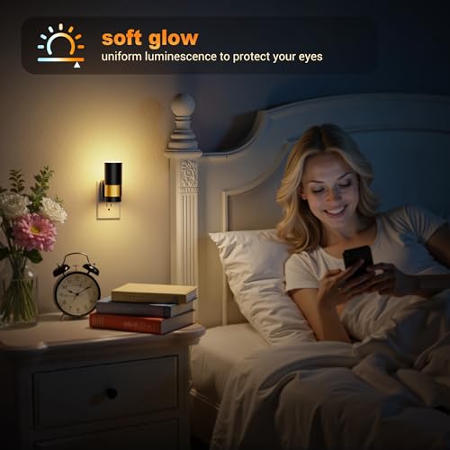 Image of JandCase Plug in Night Light, Rotating Night Light with 3 Colors, 3000K /5000K /Amber, Dimmable Night Lights with Dusk to Dawn Sensor, 360Rotatable, LED Nightlight for Bathroom Bedroom Hallway, 2 Pack