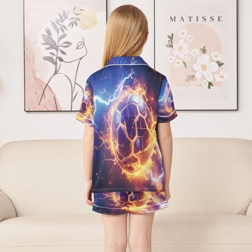 senya Pajama Sets Silky Button Down Nightwear Sleepwear Size 5-14 Years Fire Soccer Ball4