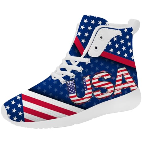 American Flag Shoes for Men Women Red White Blue High Top Sneakers Casual Shoes Gifts for Him Her
