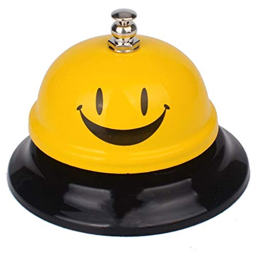 HeyNana Sonnette de réception d'hôtel Sonnette de table Sonnette de service Sonnette jaune avec un sourire pour Appels de service Argent Camarero