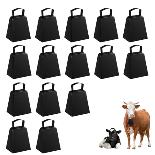 15 Pcs Metal Cowbells with Handle 4 Inch Black Cow Bells Noise Makers Hand Percussion Cowbells Loud Cheering Bells for Sporting Events Football Games Wedding Cheering Party School Celebrations (Black)