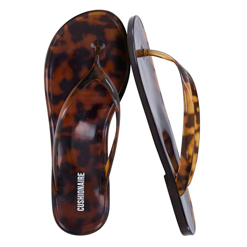 CUSHIONAIRE Splash Jelly Flip Flops for Women With Flexible Sole Glossy Jelly Finish Summer Sandals for Women 2026 Tortoise 8