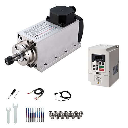 CNC Spindle Motor Kits,110V 1.5KW ER16 Square Air Cooled Spindle Motor CNC Spindle CNC Motor + 110V 1.5KW VFD + Collets Set ER16+ Wires + Drill Bits+Wrenches for CNC Router Machine