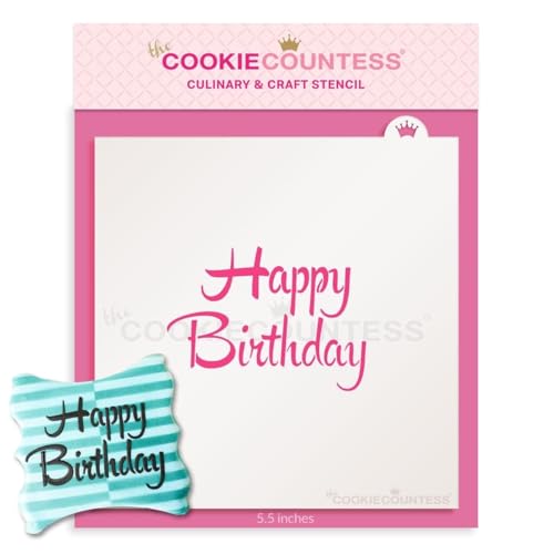 The Cookie Countess Brush Script Happy Birthday Stencil